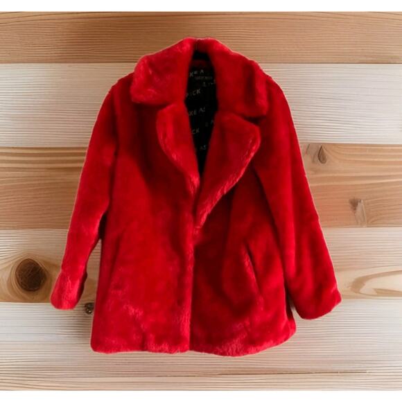 Dolls Kill Current Mood Racked Up Faux Fur Coat Jacket Red NOWT - Picture 2 of 8